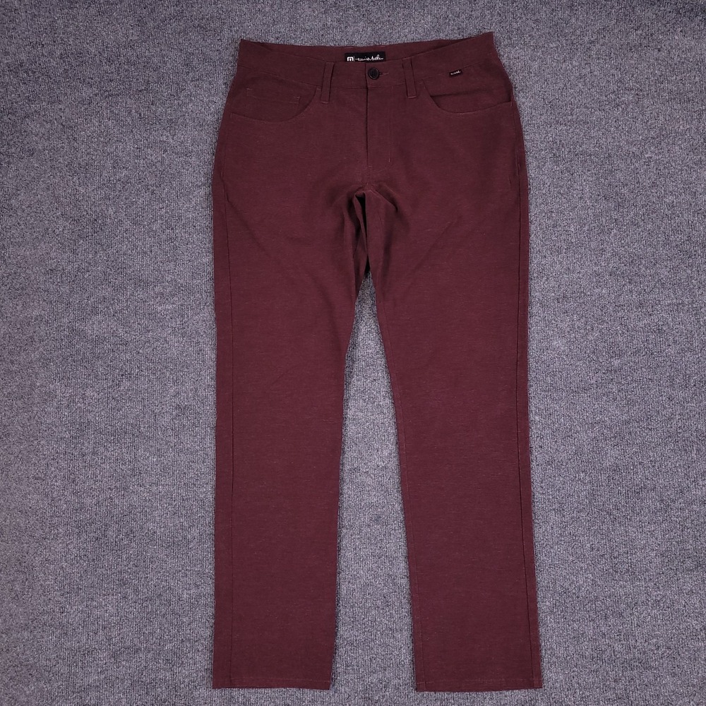 Travis Mathew Golf Pants Men 32x31 Micro Striped Burgandy Performance Stretch